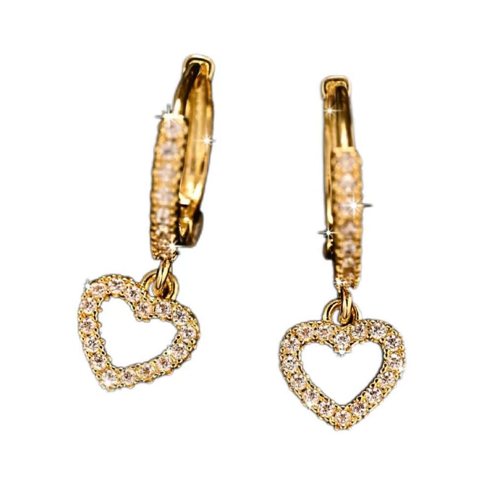 Retro Heart-shaped Pendant Ring Zircon Earrings Simple Style Pendant