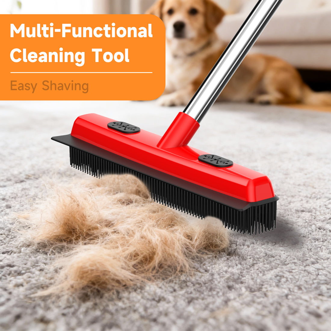 Pet Carpet Hair Removal Broom 2-in-1 Hair Remover &amp; Squeegee For Carpets Easy To Use Versatile Cleaning Tool For Pet Owners - Shedding Grooming Kit