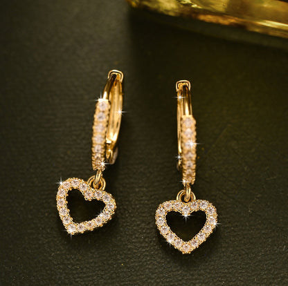 Retro Heart-shaped Pendant Ring Zircon Earrings Simple Style Pendant