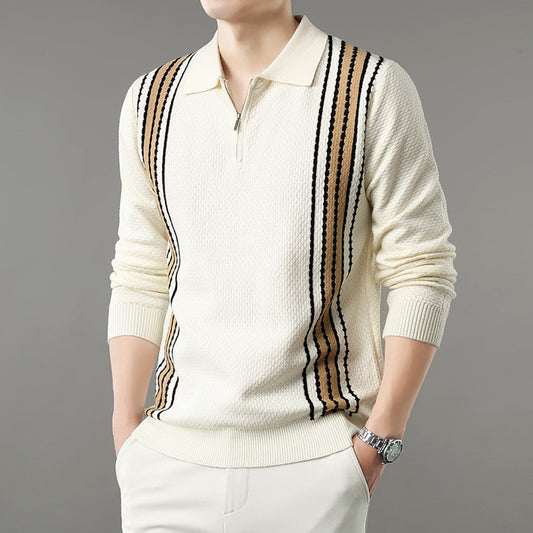 Mens Collar-Style Half-Zip Long-Sleeve Colorblock Knit Sweater