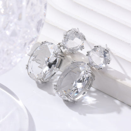 Ins Drop-shaped Rhinestones Earrings Creative Personality Alloy Oval Earrings