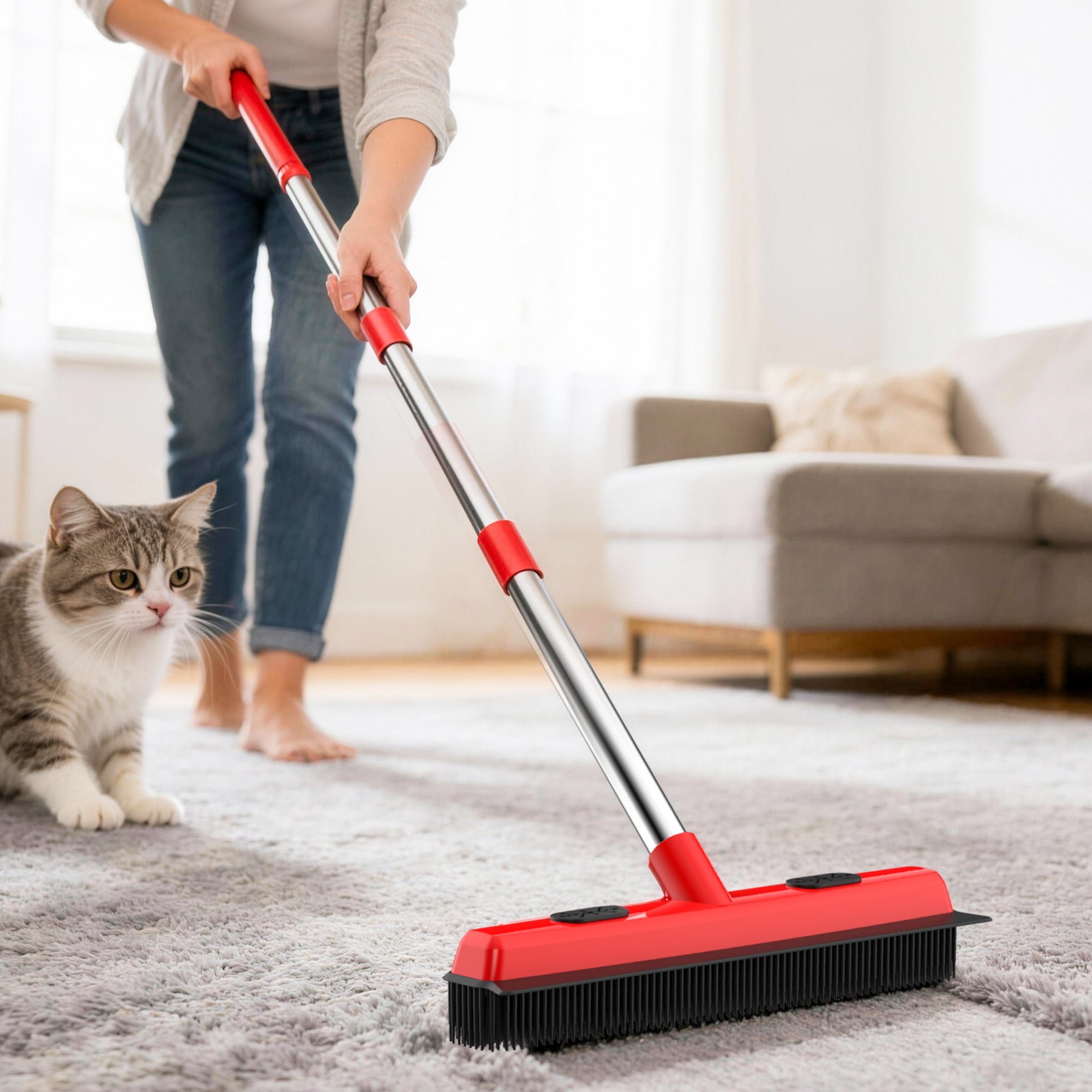 Pet Carpet Hair Removal Broom 2-in-1 Hair Remover &amp; Squeegee For Carpets Easy To Use Versatile Cleaning Tool For Pet Owners - Shedding Grooming Kit