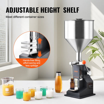 5–50 Ml Abfüllmaschine Manuell Flüssigkeitsabfüllmaschine Aus Lebensmittelechtem Edelstahl 304 Silikon PTFE Filling Machine Inkl. Zwei Düsen 4 Mm / 8 Mm Ideal Zum Abfüllen Von Honig Öl Essenz