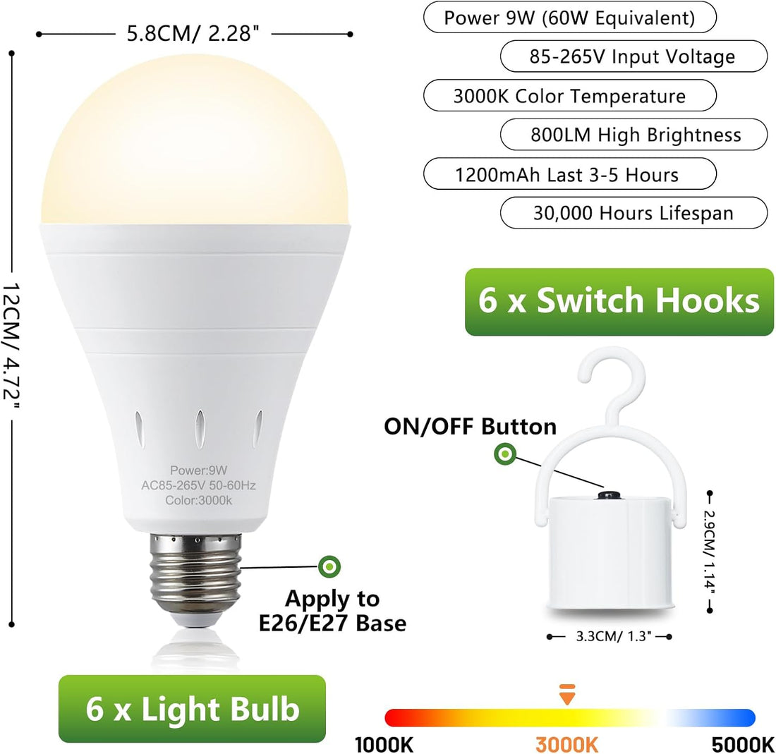 8PCS 4PCS Rechargeable LED Light Bulbs 80W Equivalent 1200mAh Battery Backup For Power Outages Emergency Use A19 Size E26 E27 Socket Portable Flashlight