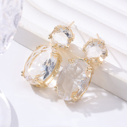 Ins Drop-shaped Rhinestones Earrings Creative Personality Alloy Oval Earrings